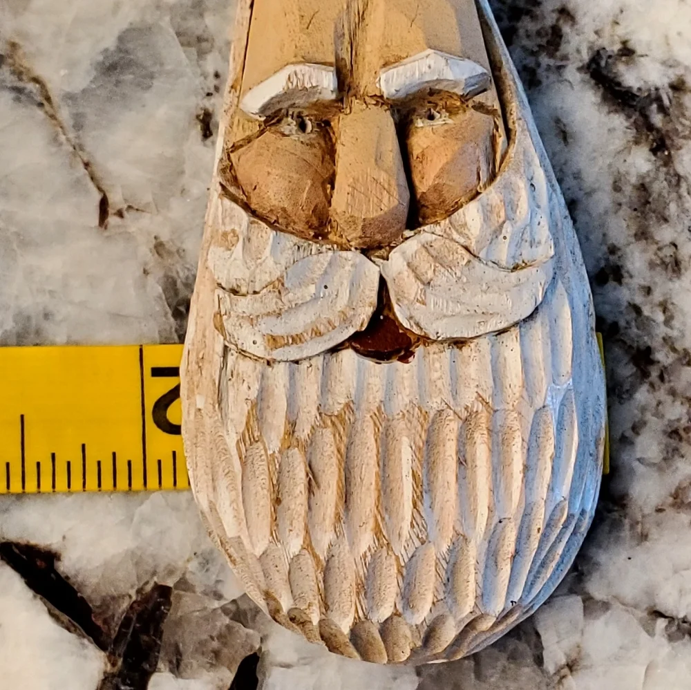 Vtg R.J. Zeit Signed Handcarved Wood Primitive Folk Art Santa Ornament 1996